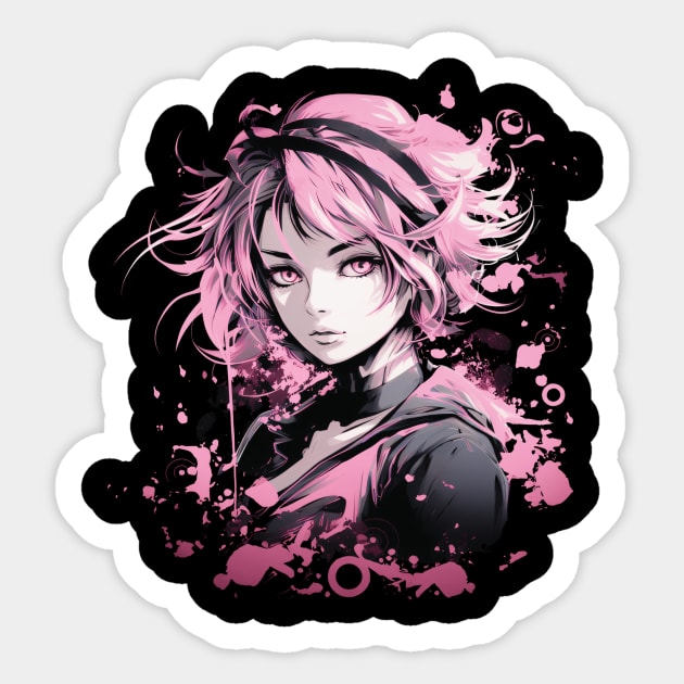 Anime inspired pink hair girl Sticker by Tiessina Designs